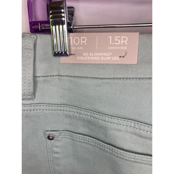 Chico's 10R Women's So Slimming Girlfriend Leg Ankle Green Blue Pants 1.5R New - Picture 2 of 12